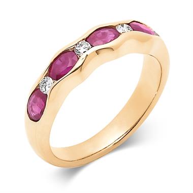 18ct Yellow Gold Oval Ruby and Diamond Half Eternity Ring thumbnail