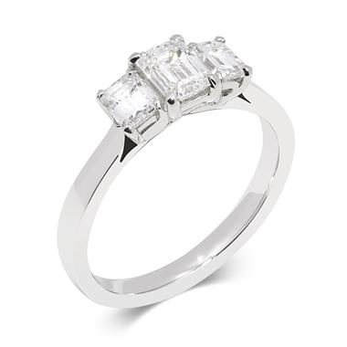 Platinum Emerald Cut Diamond Three Stone Engagement Ring 1.20ct thumbnail
