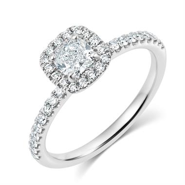 Platinum Cushion Cut Diamond Halo Engagement Ring 0.85ct thumbnail