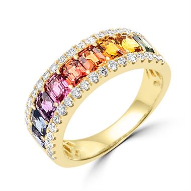 Samba 18ct Yellow Gold Rainbow Sapphire and Diamond Dress Ring thumbnail