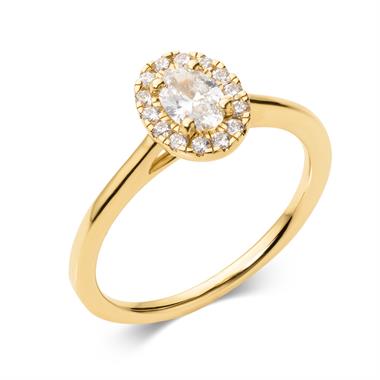 18ct Yellow Gold Oval Diamond Halo Engagement Ring 0.45ct thumbnail