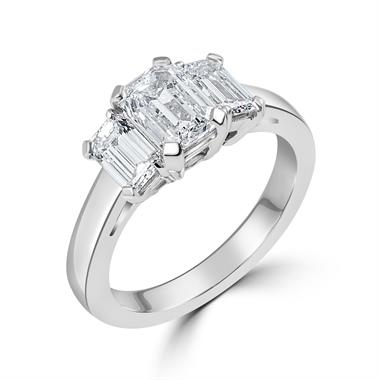Platinum Emerald Cut Diamond Three Stone Engagement Ring 1.83ct thumbnail