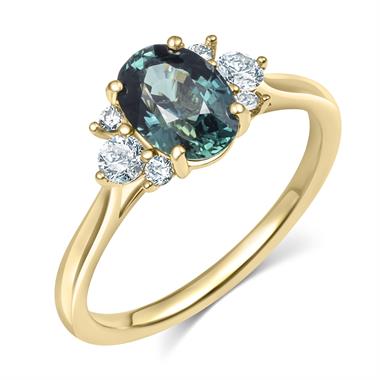 18ct Yellow Gold Teal Sapphire and Diamond Engagement Ring thumbnail
