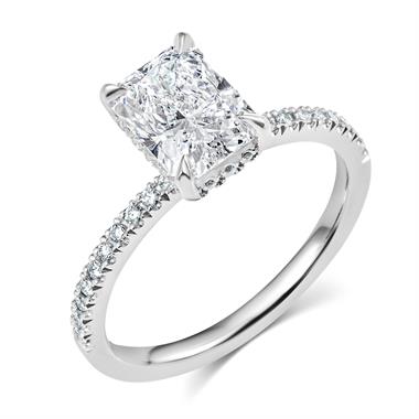Platinum Bezel Detail Radiant Cut Diamond Halo Engagement Ring 1.71ct thumbnail