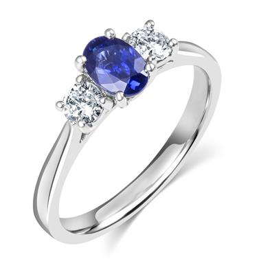 Platinum Oval Sapphire and Diamond Three Stone Engagement Ring thumbnail