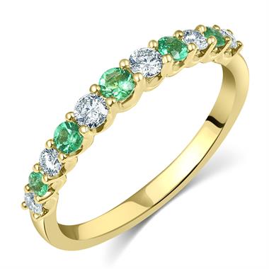 18ct Yellow Gold Emerald and Diamond Half Eternity Ring thumbnail