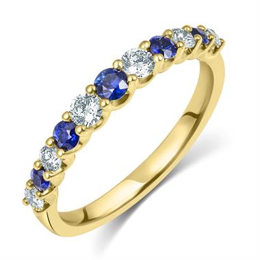 18ct Yellow Gold Sapphire and Diamond Half Eternity Ring thumbnail