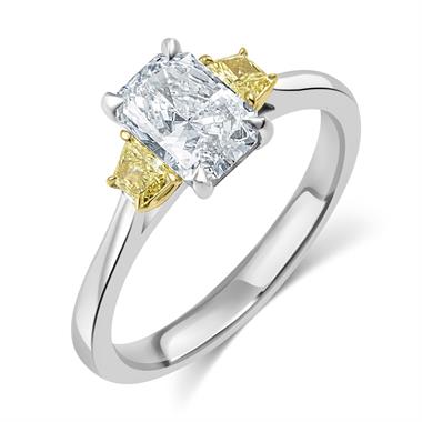 Platinum Radiant and Yellow Fancy Cut Diamond Three Stone Engagement Ring 1.20ct thumbnail