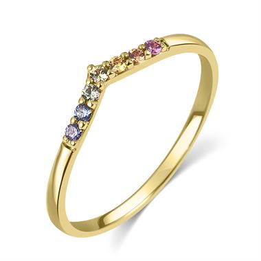 Samba 18ct Yellow Gold Rainbow Sapphire Wishbone Ring thumbnail