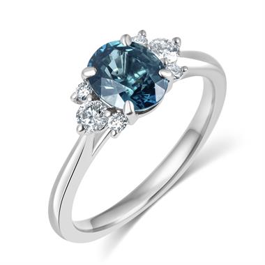 Platinum Oval Teal Sapphire and Diamond Engagement Ring thumbnail