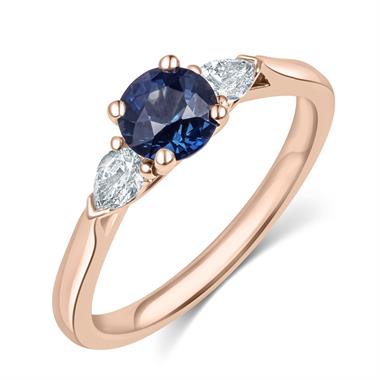18ct Rose Gold Round Teal Sapphire and Diamond Ring thumbnail