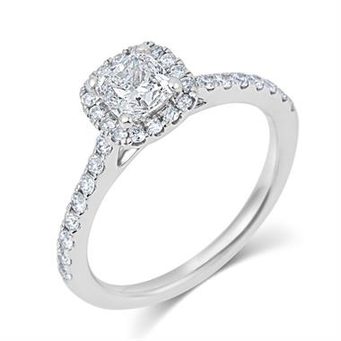 Platinum Cushion Cut Diamond Halo Engagement Ring 1.10ct thumbnail