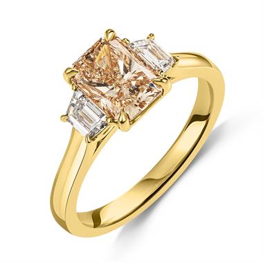18ct Yellow Gold Radiant Champagne Three Stone Ring thumbnail