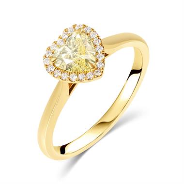 18ct Yellow Gold Fancy Intense Yellow Heart Diamond Halo Ring thumbnail
