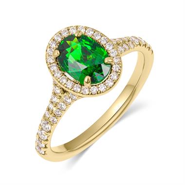 18ct Yellow Gold Oval Tsavorite and Diamond Cocktail Ring thumbnail