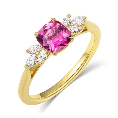 18ct Yellow Gold Pink Tourmaline and Diamond Ring thumbnail