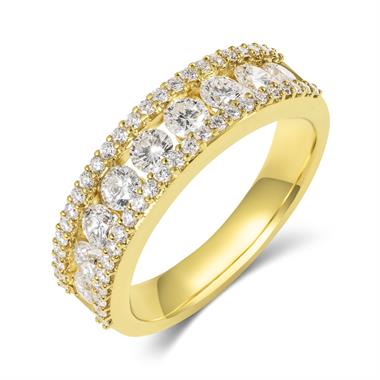 18ct Yellow Gold Three Row Diamond Half Eternity Ring 1.20ct thumbnail