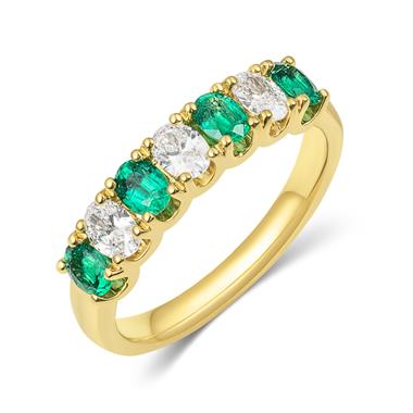 18ct Yellow Gold Oval Emerald and Diamond Half Eternity Ring thumbnail