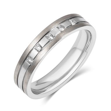Platinum and 18ct White Gold Matt Finish Wedding Ring 0.08ct thumbnail