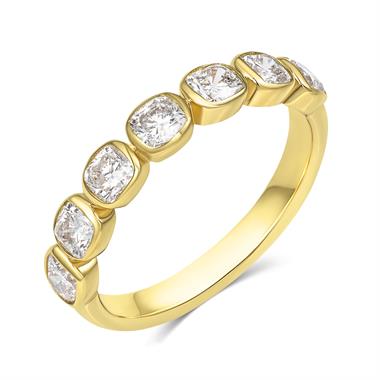 18ct Yellow Gold Bezel Set Cushion Diamond Half Eternity Ring 1.00ct thumbnail
