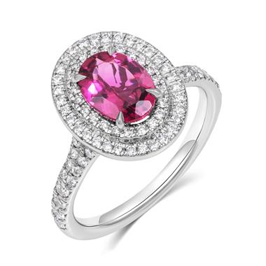 Platinum Pink Tourmaline and Diamond Halo Ring thumbnail