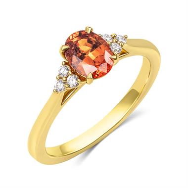 18ct Yellow Gold Oval Mandarin Garnet and Diamond Ring thumbnail