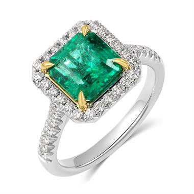 Platinum Asscher Cut Emerald and Diamond Halo Engagement Ring thumbnail