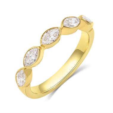 18ct Yellow Gold Bezel Set Marquise Diamond Half Eternity Ring 0.70ct thumbnail