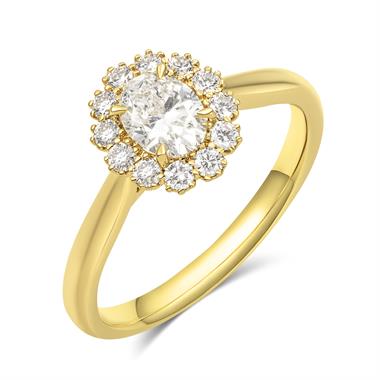 18ct Yellow Gold Oval Diamond Cluster Engagement Ring 0.78ct thumbnail