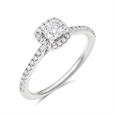 Platinum Cushion Cut Diamond Halo Engagement Ring 0.58ct thumbnail
