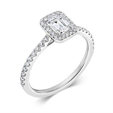 Platinum Emerald Cut Diamond Halo Engagement Ring 0.80ct thumbnail