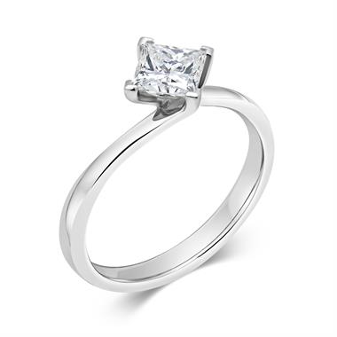 Platinum Twist Design Princess Cut Diamond Solitaire Engagement Ring 0.70ct thumbnail