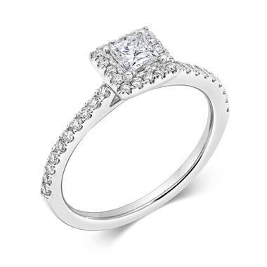 Platinum Princess Cut Diamond Halo Engagement Ring 0.60ct thumbnail
