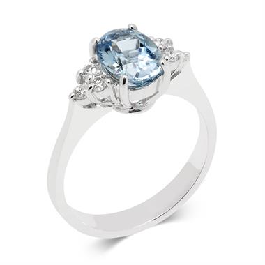 18ct White Gold Oval Aquamarine and Diamond Dress Ring thumbnail