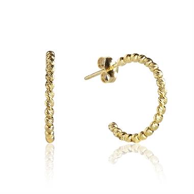 18ct Yellow Gold Faceted Semi Hoop Earrings 14mm thumbnail
