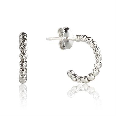 18ct White Gold Faceted Semi Hoop Earrings 14mm thumbnail