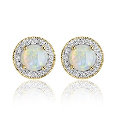 18ct Yellow Gold Opal and Diamond Cluster Stud Earrings  thumbnail