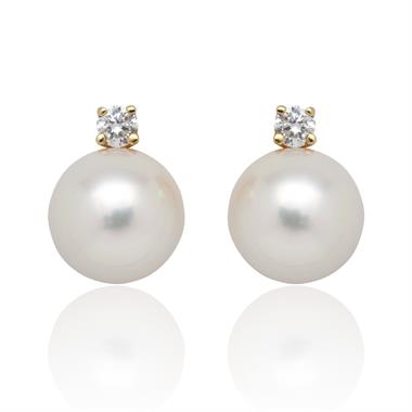 18ct Yellow Gold Akoya Pearl and Diamond Stud Earrings 6.0mm thumbnail