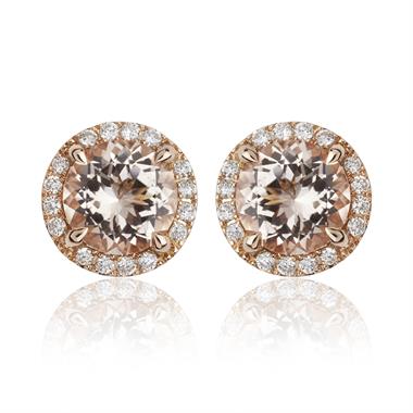 Camellia 18ct Rose Gold Morganite and Diamond Stud Earrings thumbnail