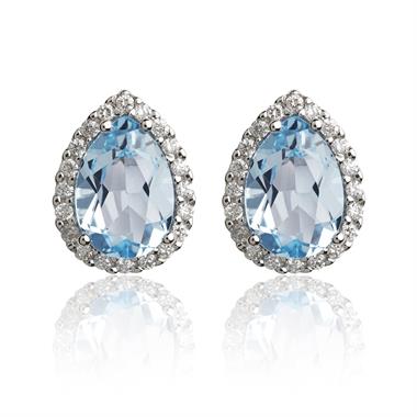 18ct White Gold Topaz and Diamond Cluster Stud Earrings thumbnail