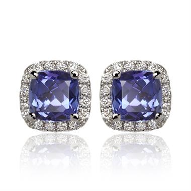 18ct White Gold Tanzanite and Diamond Halo Stud Earrings thumbnail