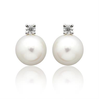18ct White Gold Akoya Pearl and Diamond Drop Earrings 8mm thumbnail