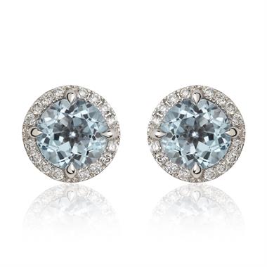 Camellia 18ct White Gold Blue Topaz and Diamond Halo Stud Earrings thumbnail