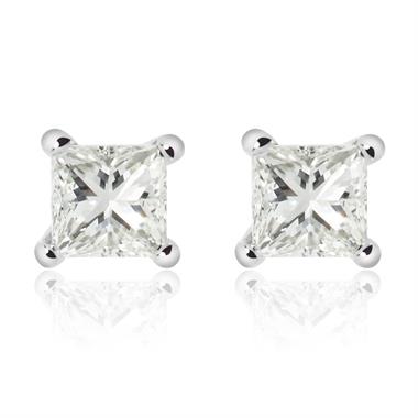 18ct White Gold Princess Cut Diamond Solitaire Stud Earrings 0.30ct thumbnail