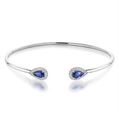 18ct White Gold Pear Shape Sapphire and Diamond Open Bangle thumbnail