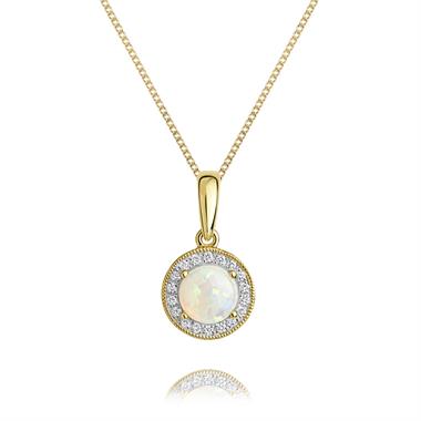18ct Yellow Gold Opal and Diamond Halo Pendant thumbnail