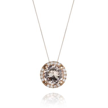 Camellia 18ct Rose Gold Morganite and Diamond Halo Pendant thumbnail