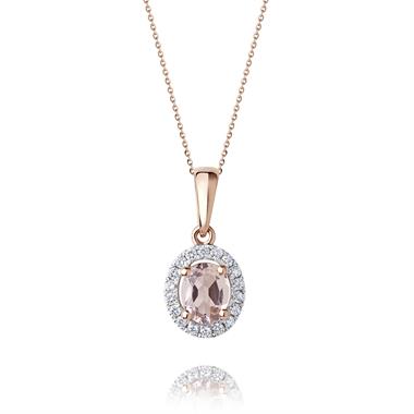 18ct Rose Gold Morganite and Diamond Halo Pendant thumbnail 