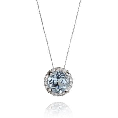 Camellia 18ct White Gold Topaz and Diamond Halo Pendant thumbnail