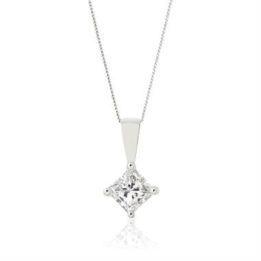 18ct White Gold Princess Cut Diamond Solitaire Pendant 0.15ct thumbnail